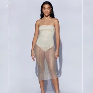 Meshki Diamanté Mesh MIDI Dress - Cream